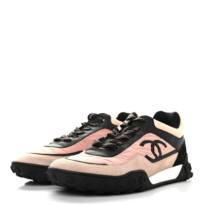 Chanel Nylon Calfskin Suede CC Womens Sneakers 35.5 Pink Black 2 of 7