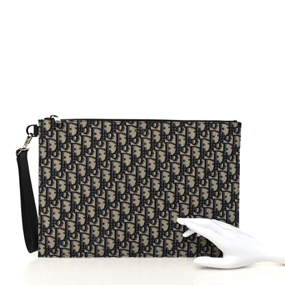 Christian Dior Oblique A4 Flat Pouch Clutch Blue 2 of 16