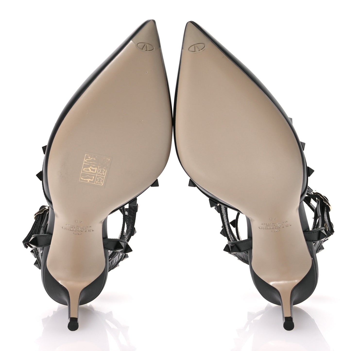 Calfskin Nappa Monochrome Rockstud Ankle Strap 65mm Pumps 40 Black