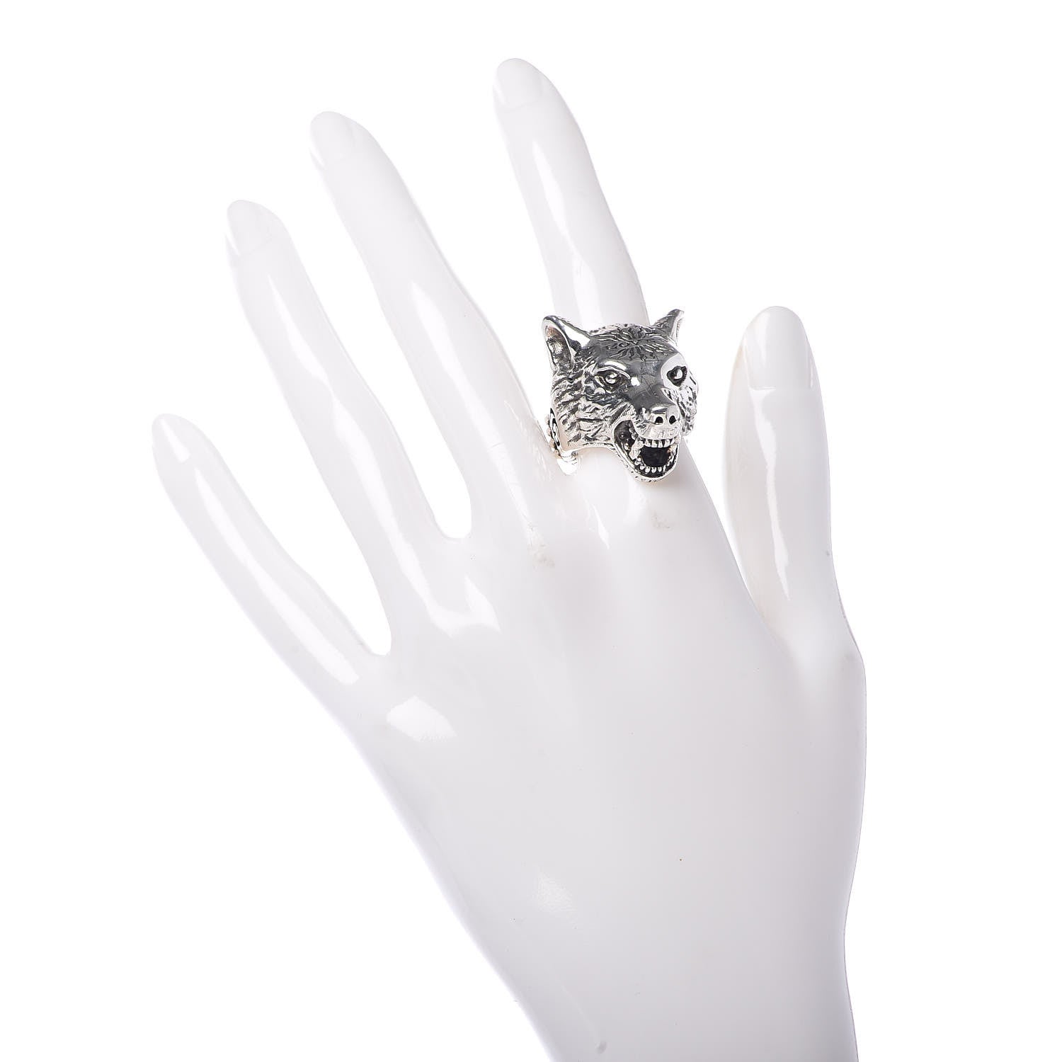 Gucci Sterling Silver Anger Forest Wolf Head Ring 54 6.75 2 of 10