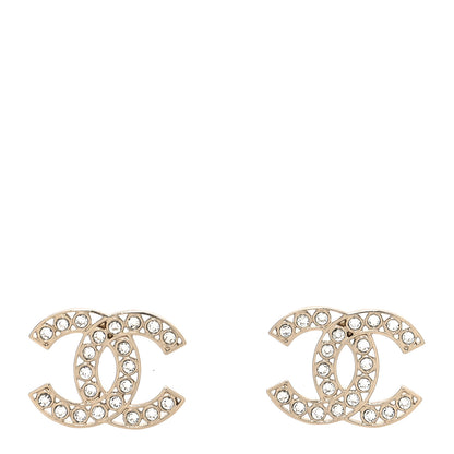 Chanel Metal Crystal Large CC Earrings Light Gold 1 of 4