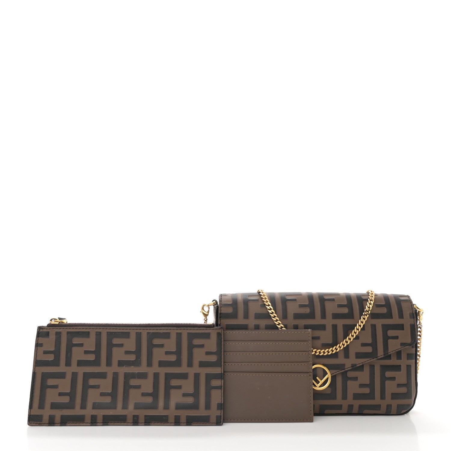 Fendi Vitello Soft F is Fendi Bi-Color FF 1974 Embossed Envelope Wallet On Chain with Pouches Maya Black 3 of 13