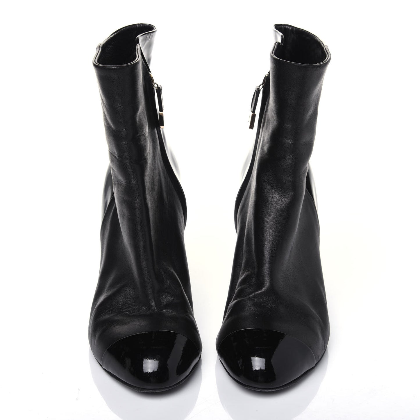 Lambskin Patent Cap Toe Short Ankle Boots 40 Black