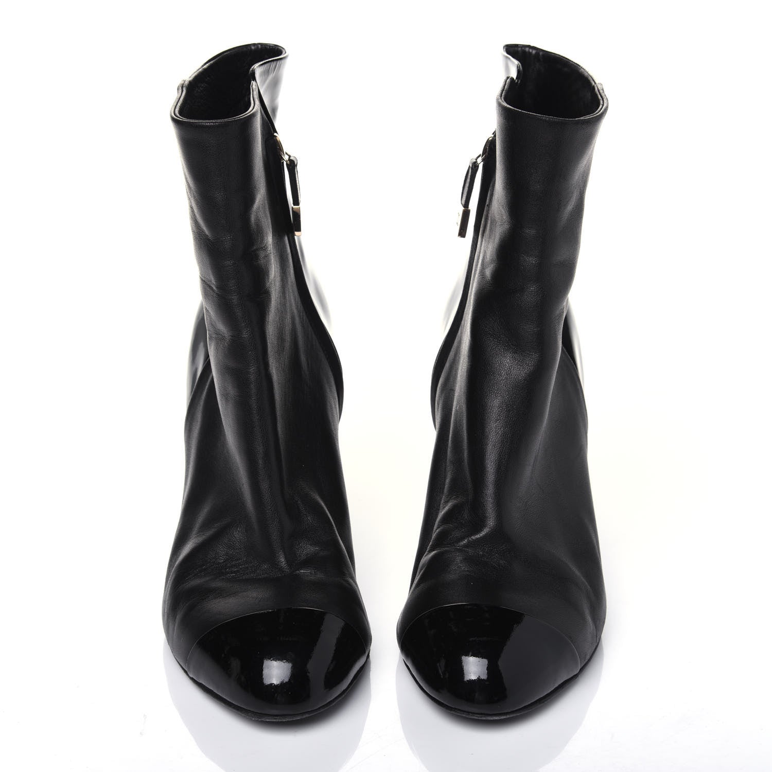 Chanel Lambskin Patent Cap Toe Short Ankle Boots 40 Black 2 of 10
