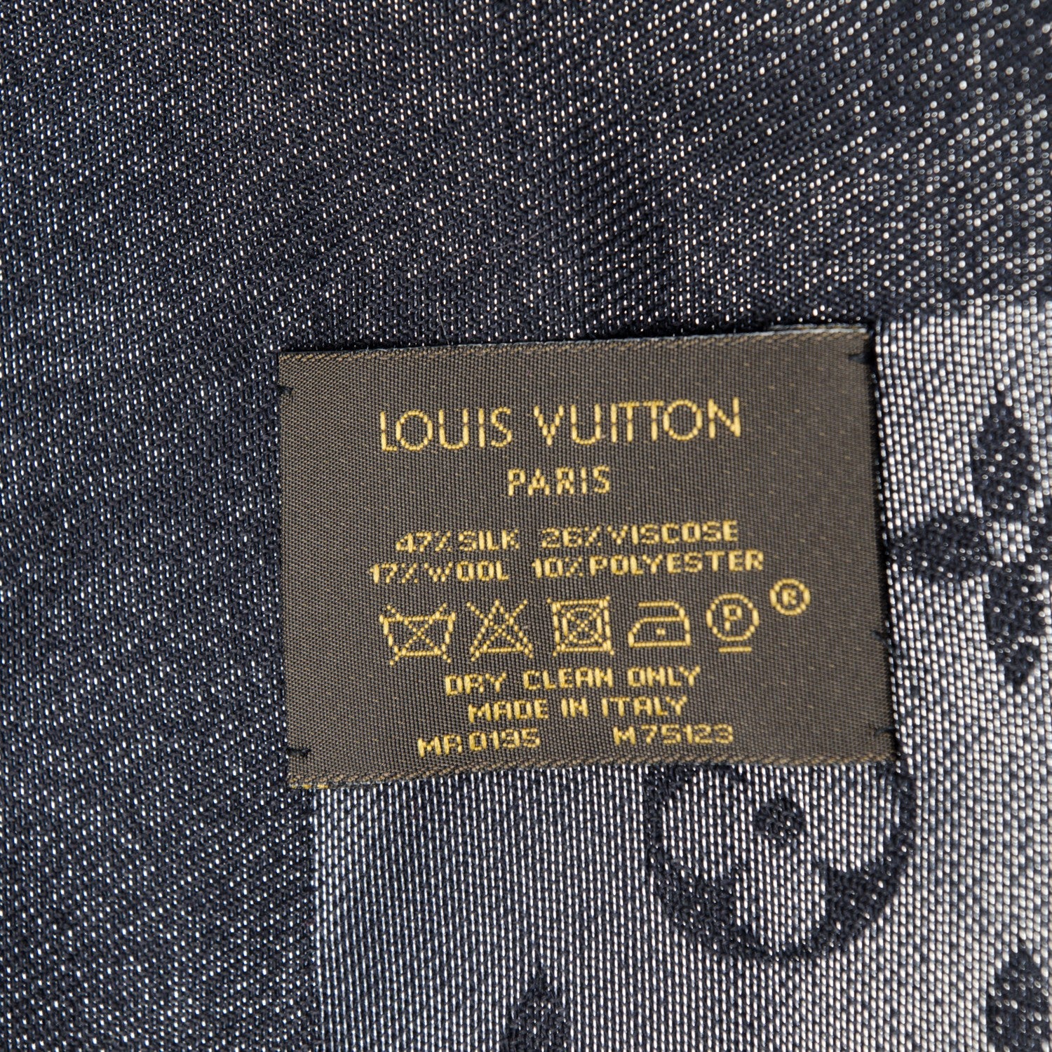Louis Vuitton Wool Silk Monogram Denim Shawl Black 5 of 5