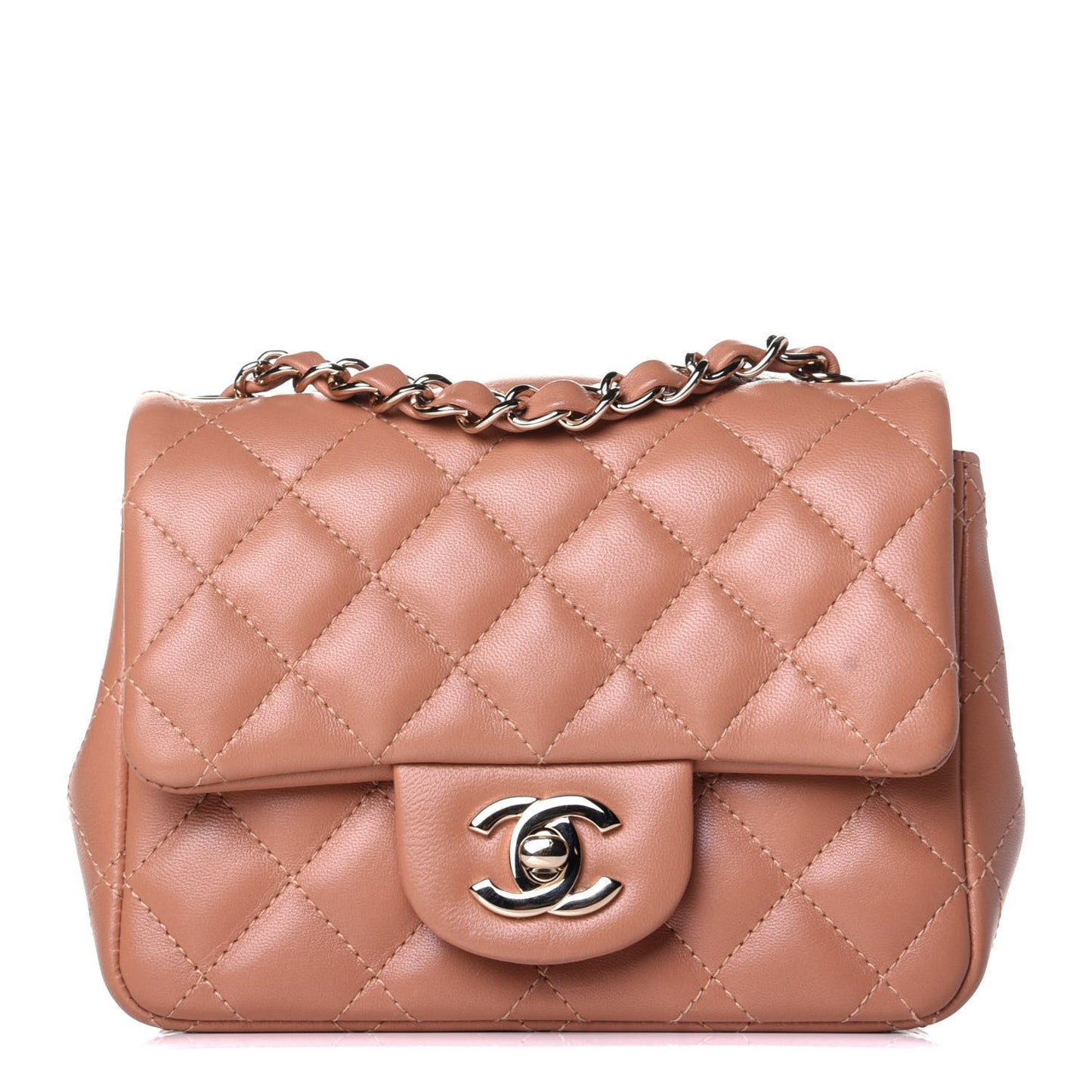 Lambskin Quilted Mini Square Flap Brown