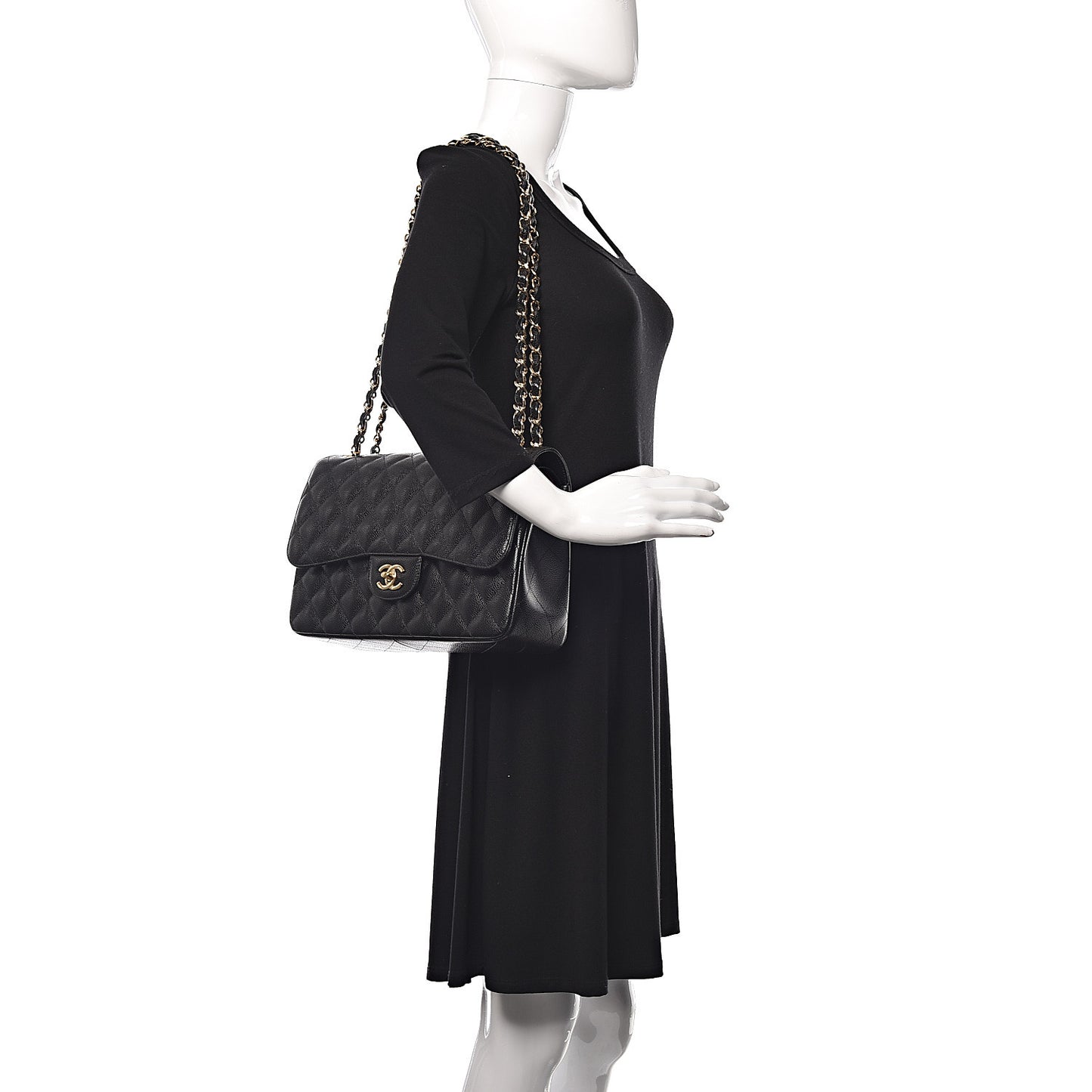 Caviar Quilted Jumbo Double Flap Black