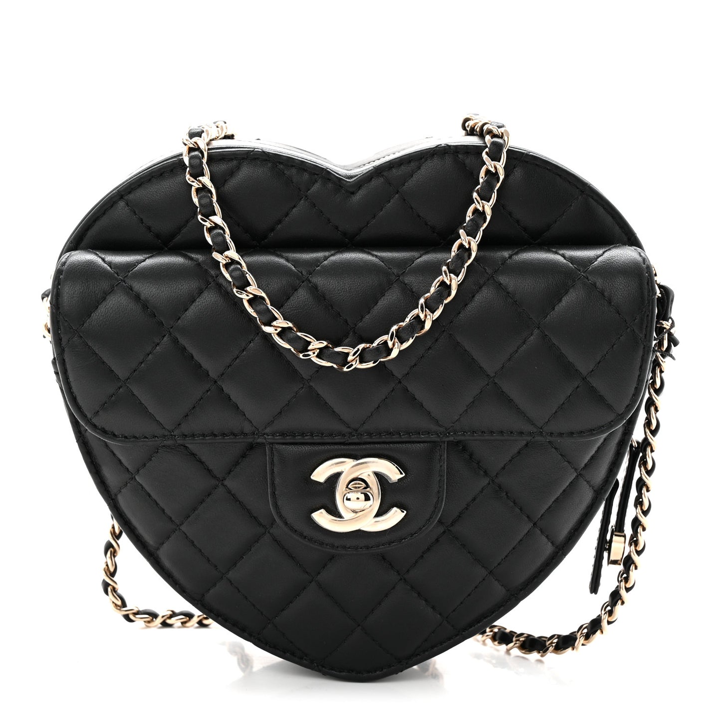 Lambskin Quilted Large CC In Love Heart Bag Black