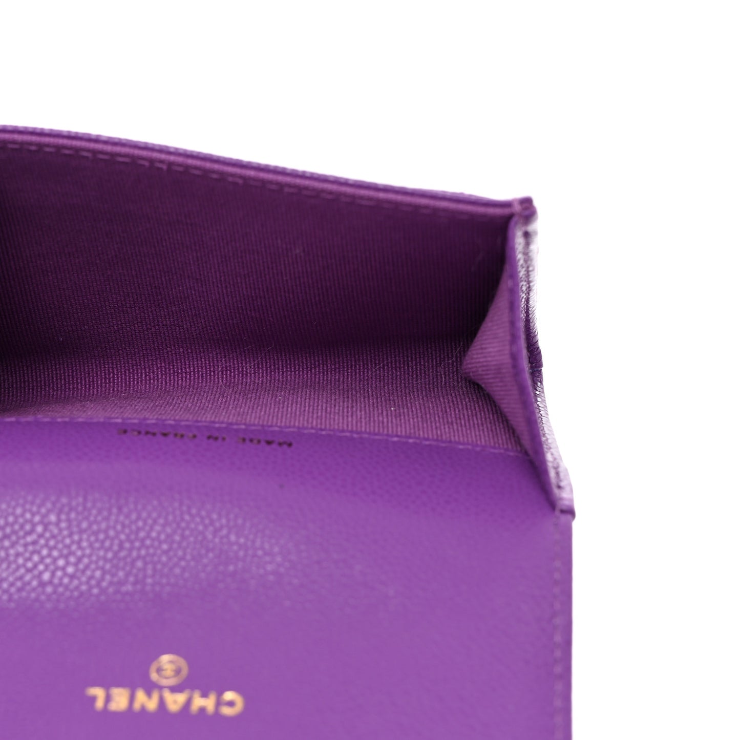 Caviar Quilted Flap Card Holder Wallet Purple