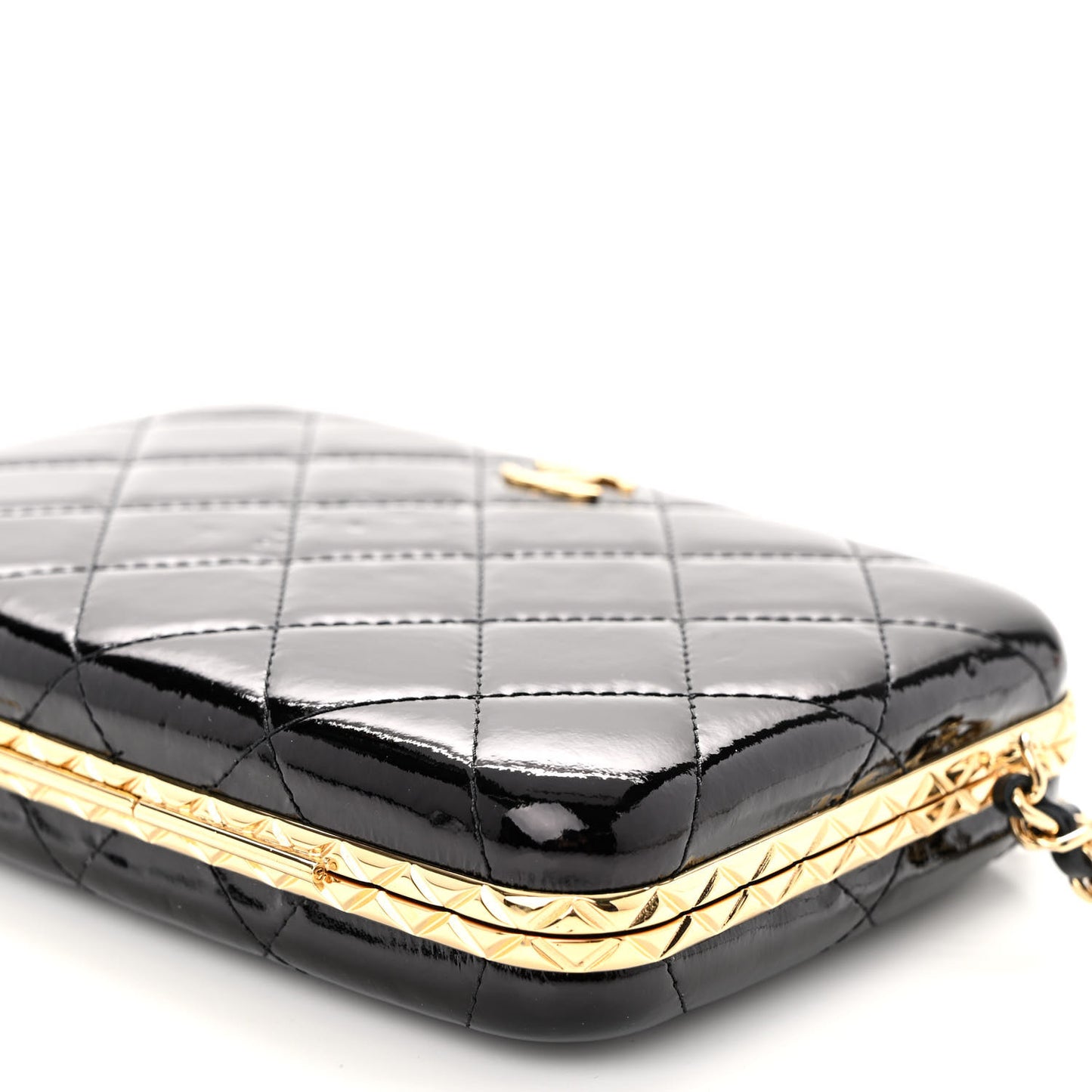 Glazed Goatskin Quilted Box With Chain Black