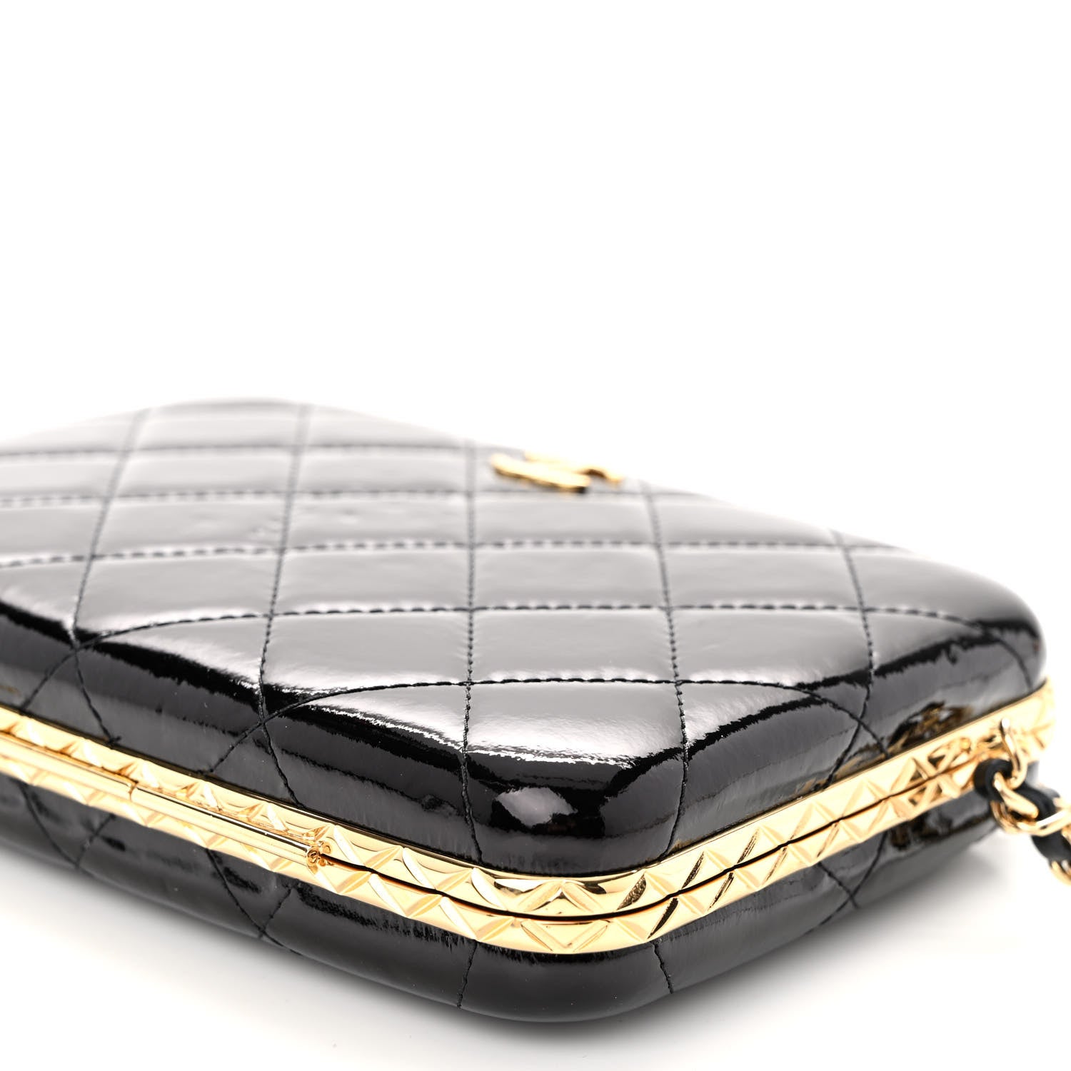 Chanel Glazed Goatskin Quilted Box With Chain Black 10 of 10