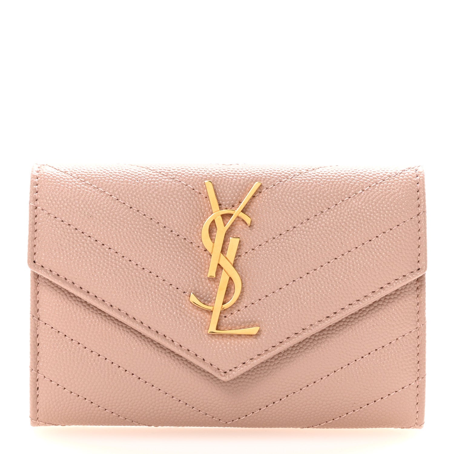 Saint Laurent Grain De Poudre Matelasse Chevron Small Monogram Envelope Wallet Pale Pink 1 of 7