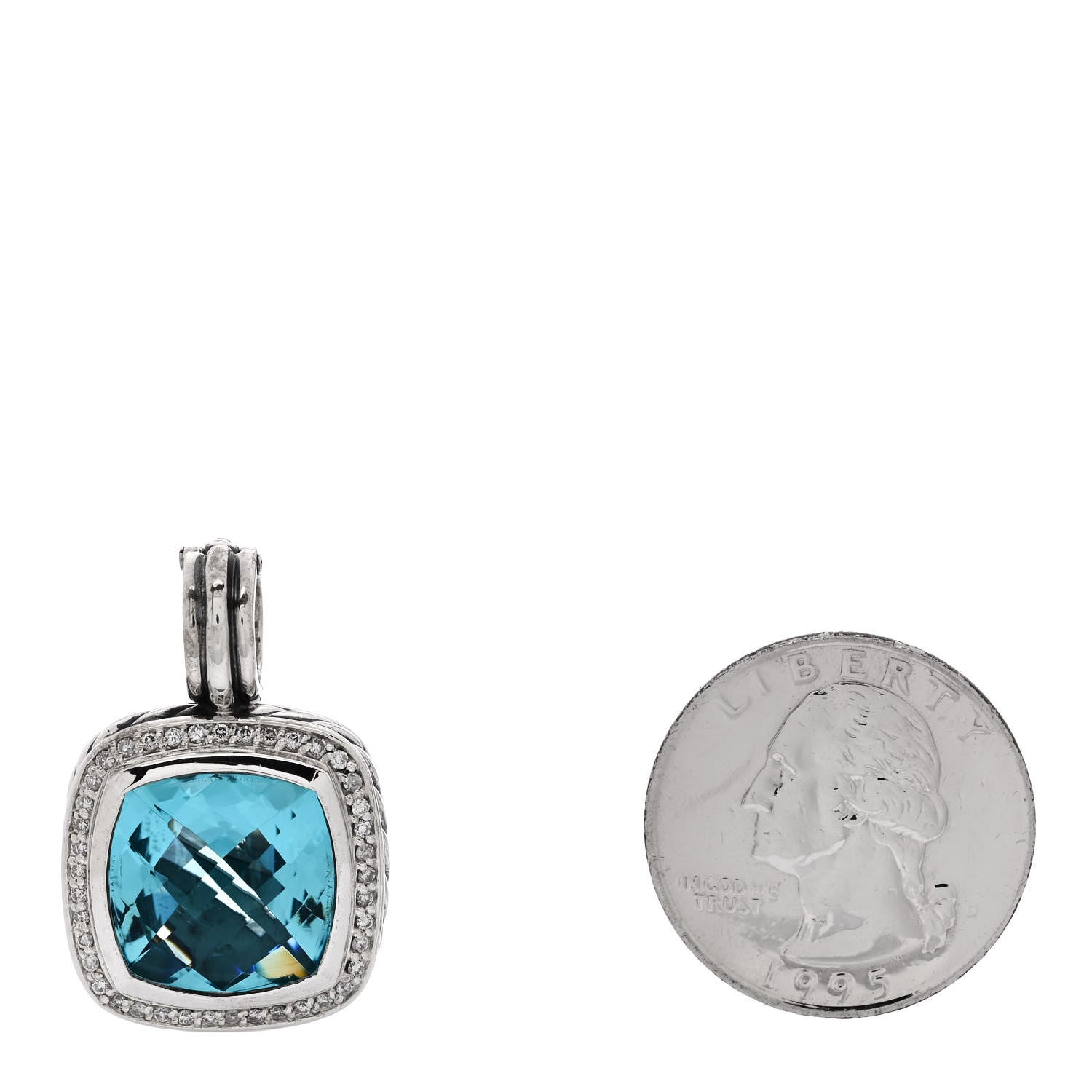 David Yurman Sterling Silver Diamond Blue Topaz 14mm Albion Enhancer Pendant 2 of 5