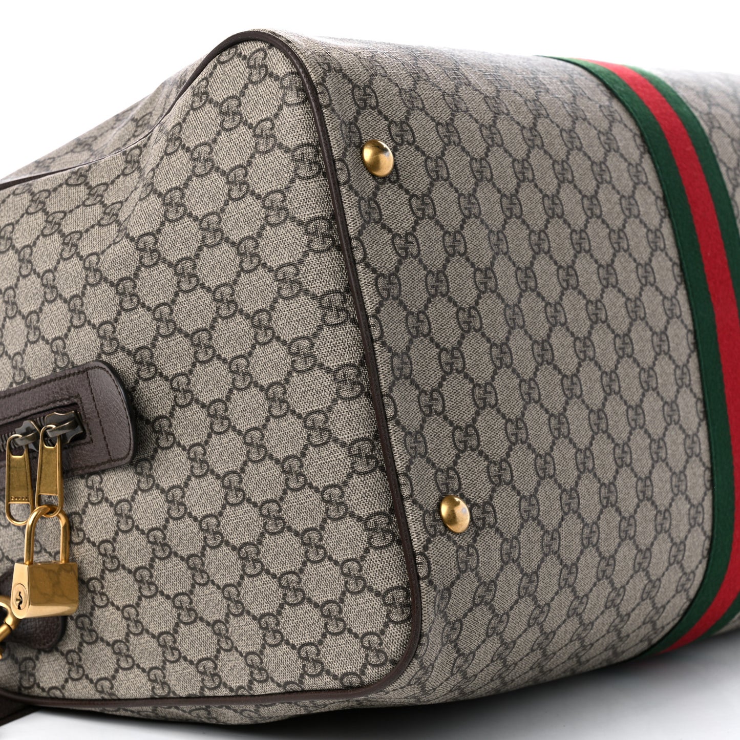 GG Supreme Monogram Textured Dollar Calfskin Web Large Savoy Duffle Bag Beige Ebony New Acero