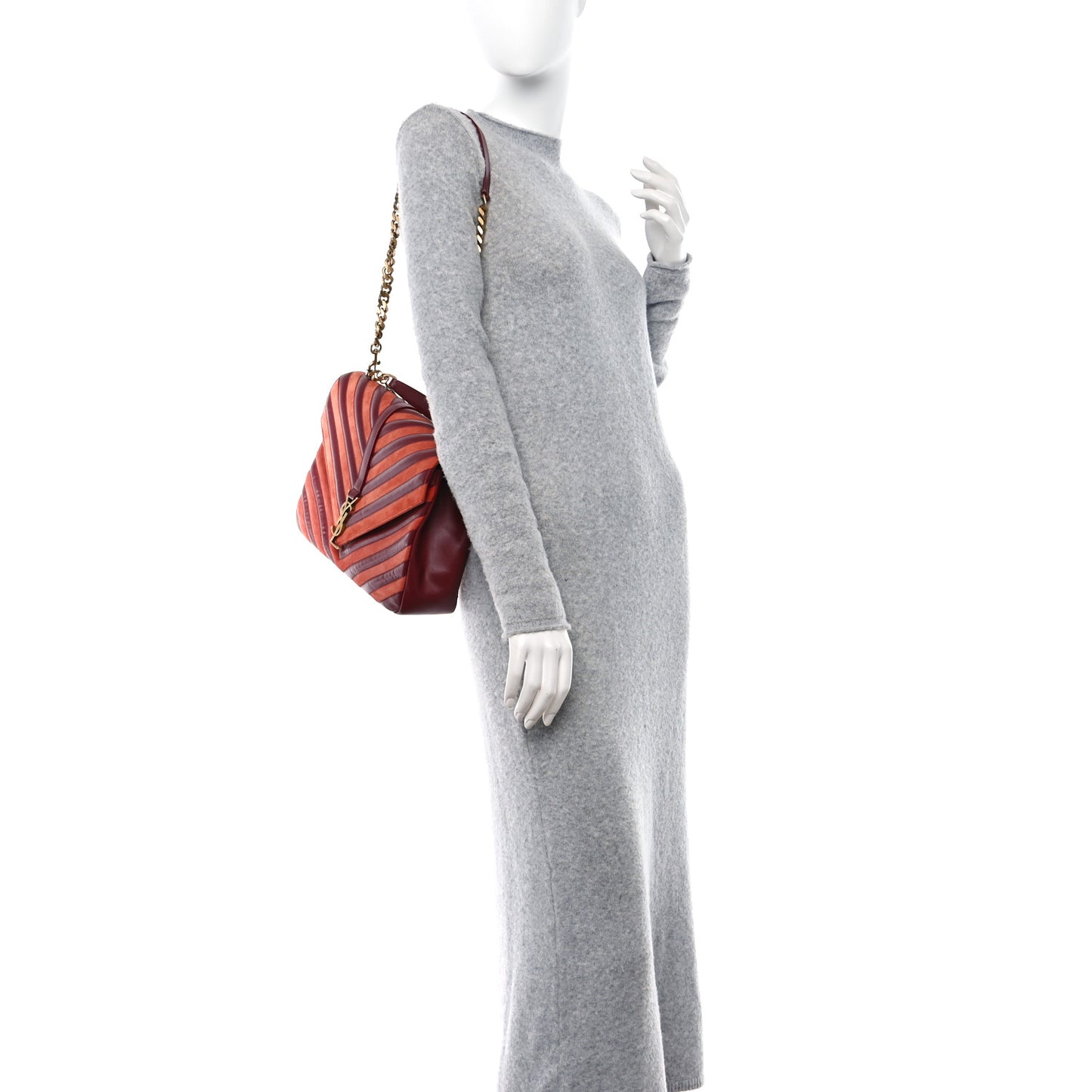 Calfskin Suede Matelasse Chevron Large Monogram College Bag Burgundy