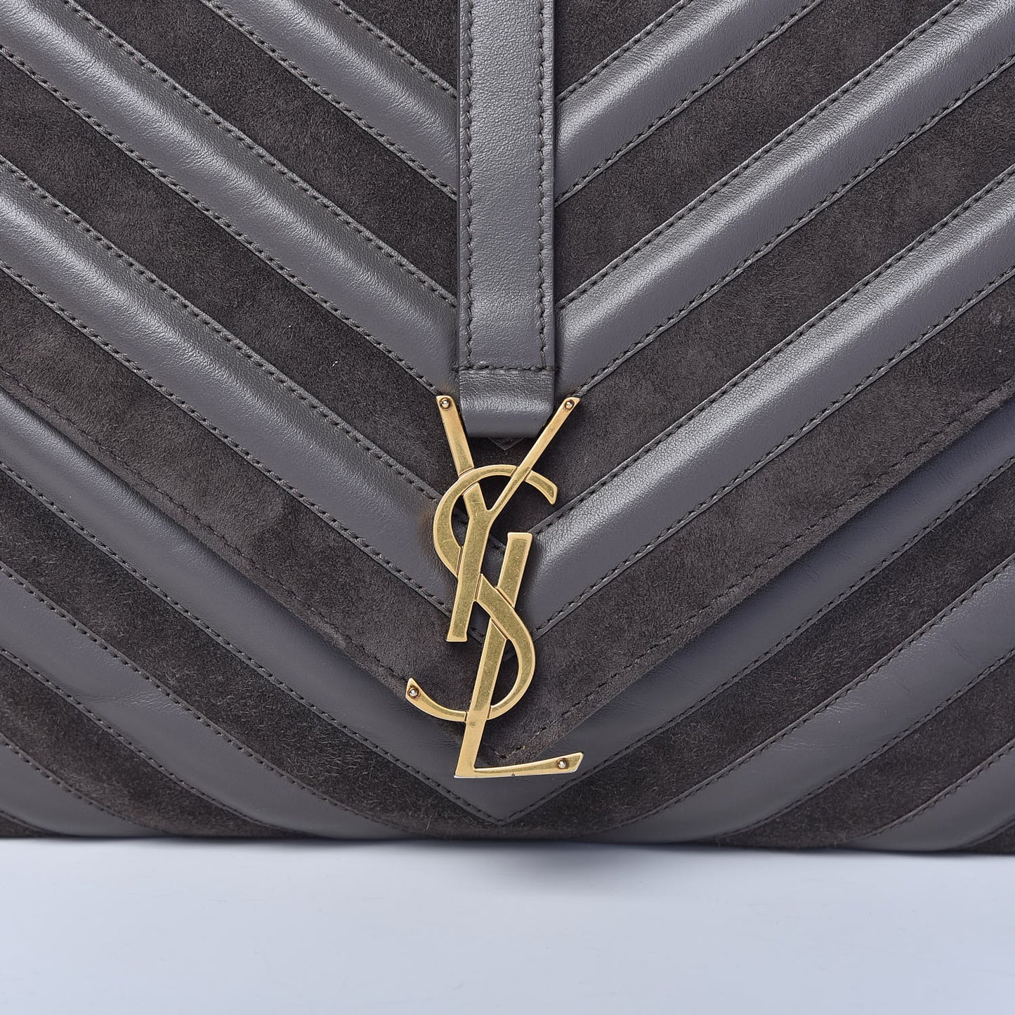 Sheepskin Suede Matelasse Chevron Monogram Large College Satchel Earth