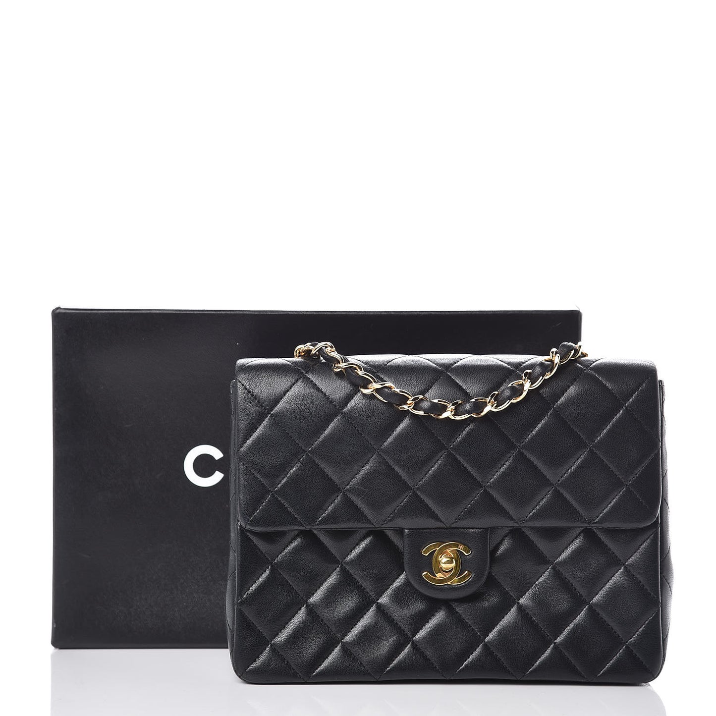 Lambskin Quilted Mini Square Flap Black