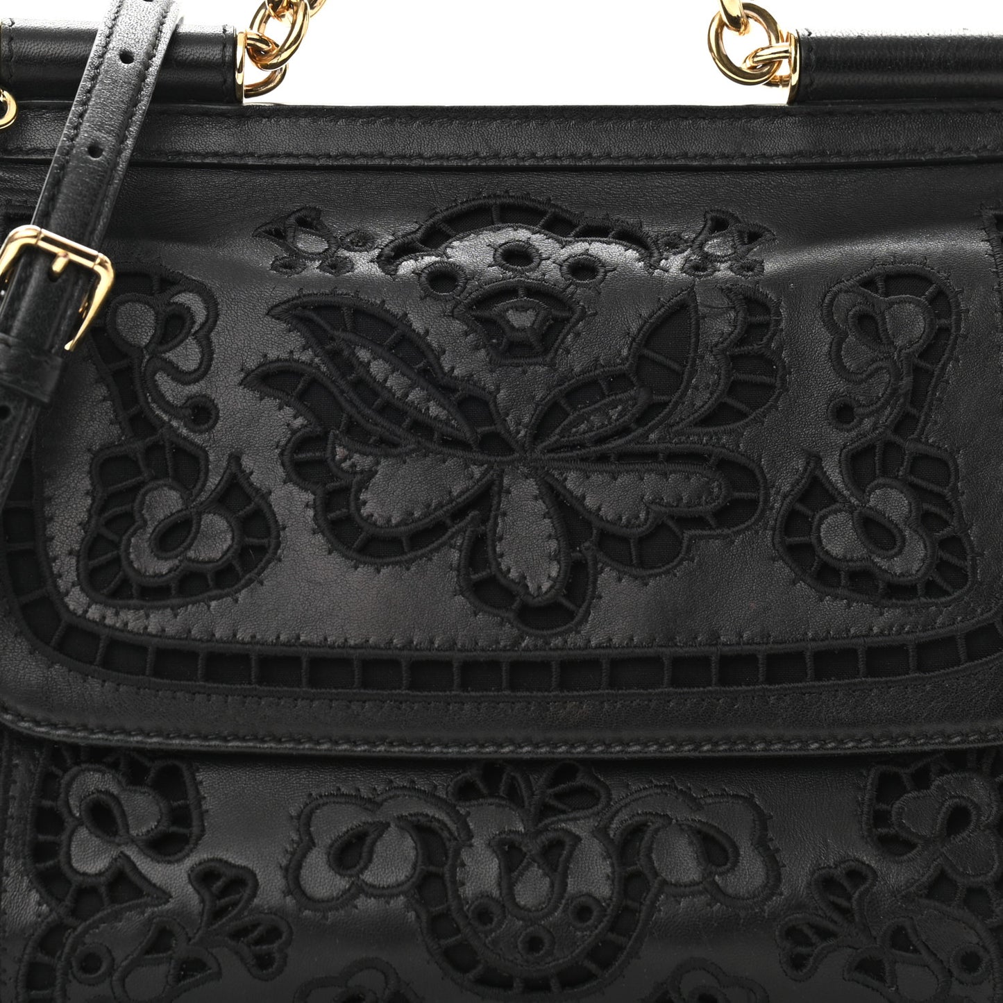 Lambskin Medium Embroidered Laser Cut Miss Sicily Satchel Black