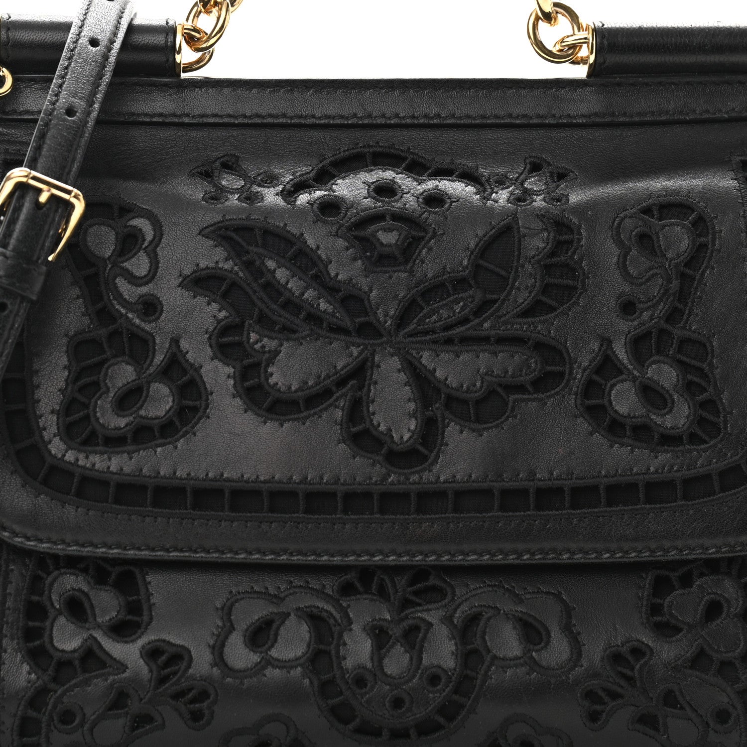 Dolce & Gabbana Lambskin Medium Embroidered Laser Cut Miss Sicily Satchel Black 7 of 11