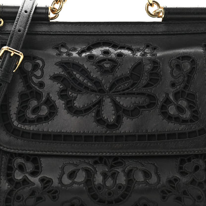 Dolce & Gabbana Lambskin Medium Embroidered Laser Cut Miss Sicily Satchel Black 7 of 11