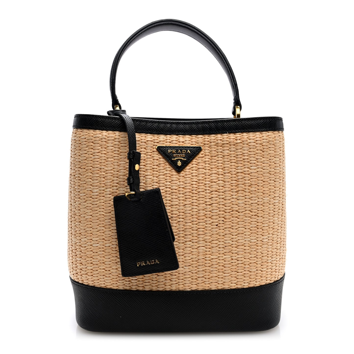 Wicker Saffiano Panier Bucket Bag Naturale Black
