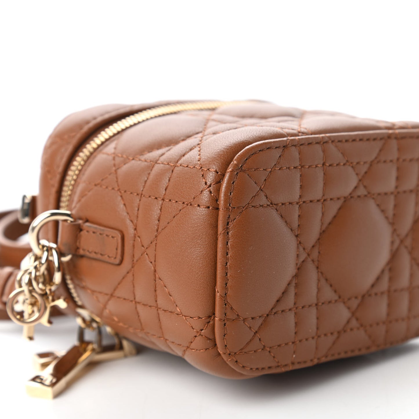 Lambskin Cannage Micro Lady Dior Vanity Case Cognac