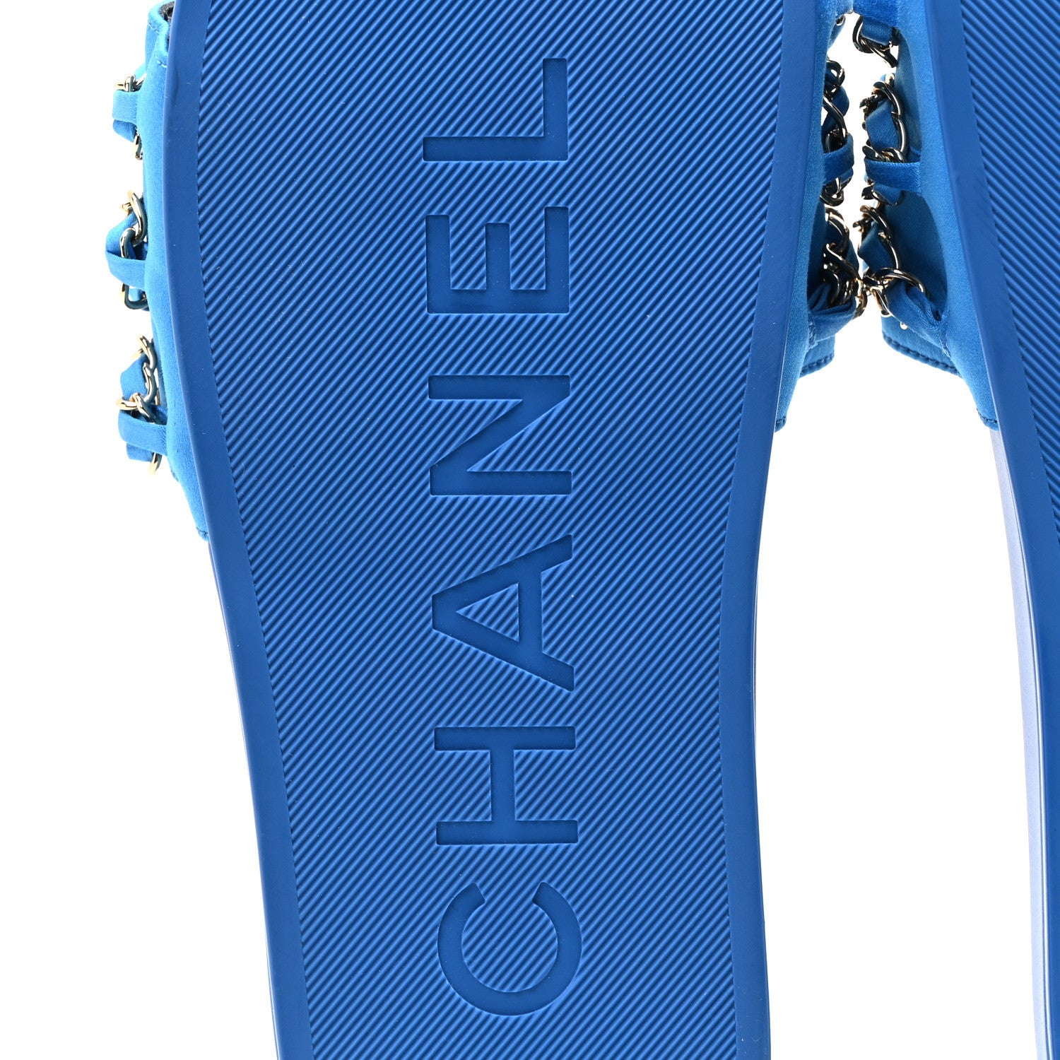 Chanel Satin Chain Flat Sandals 39 Bright Blue 7 of 9