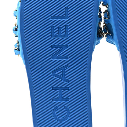Chanel Satin Chain Flat Sandals 39 Bright Blue 7 of 9