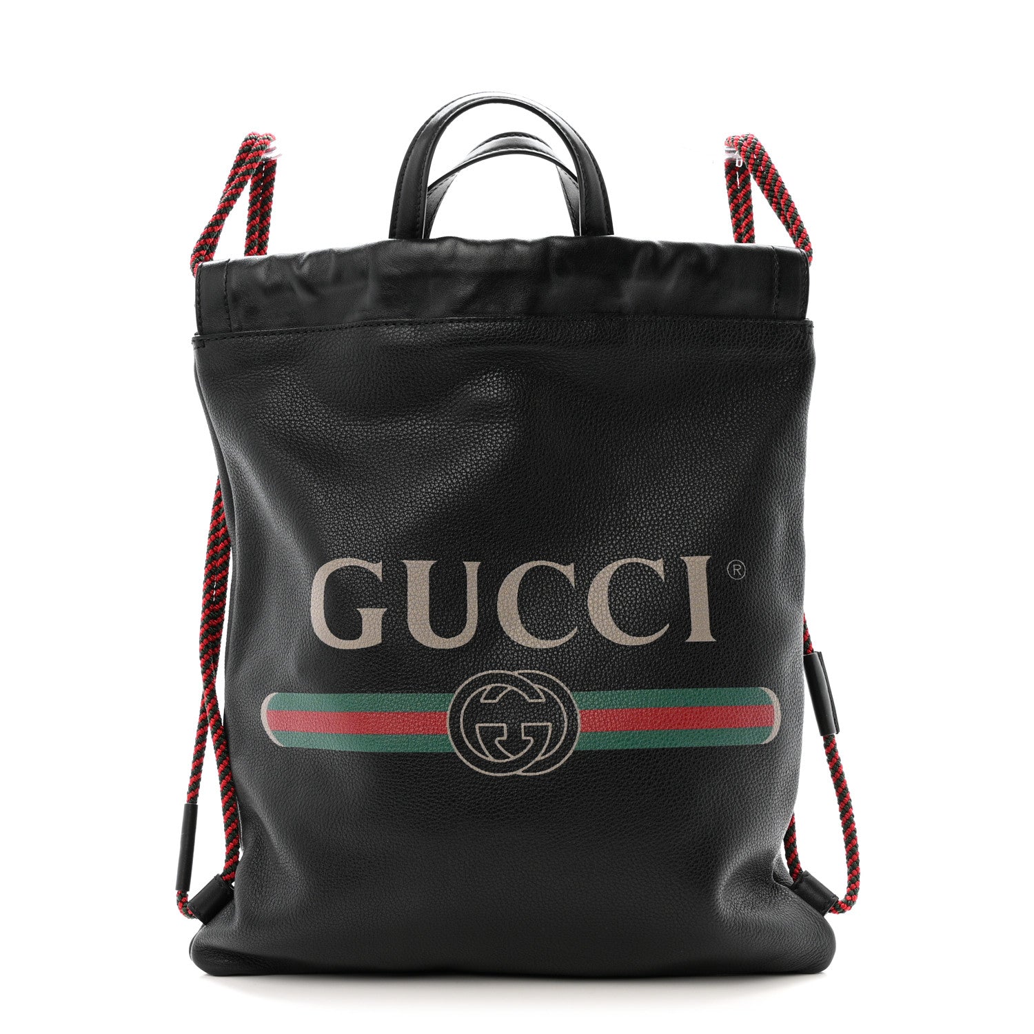 Gucci Calfskin Logo Drawstring Backpack Black 1 of 12