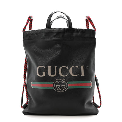 Gucci Calfskin Logo Drawstring Backpack Black 1 of 12
