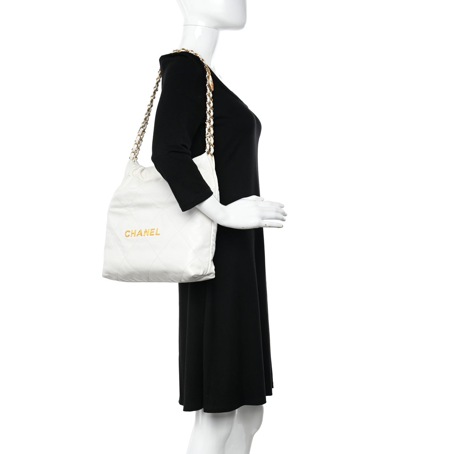Shiny Calfskin Quilted Small Chanel 22 White