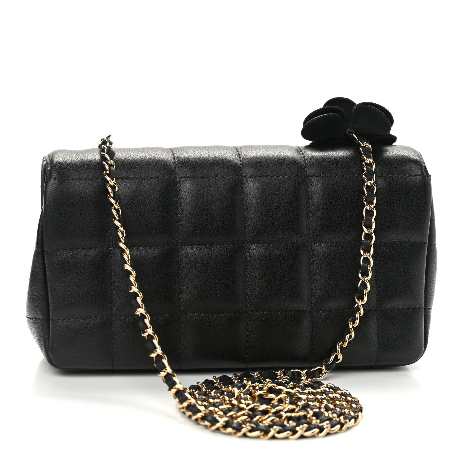Chanel Lambskin Quilted Mini Chocolate Bar Camellia Flap Black 3 of 12