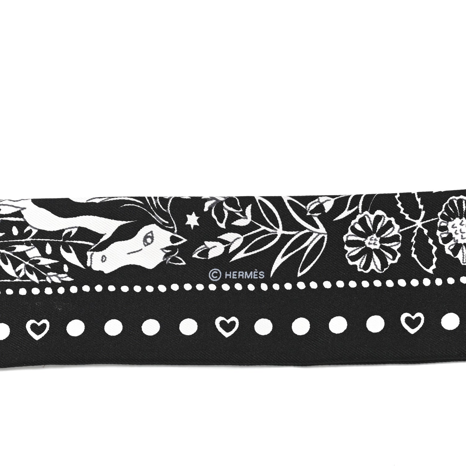 Hermes Silk Peuple Du Vent Bandana Twilly Black White 3 of 4