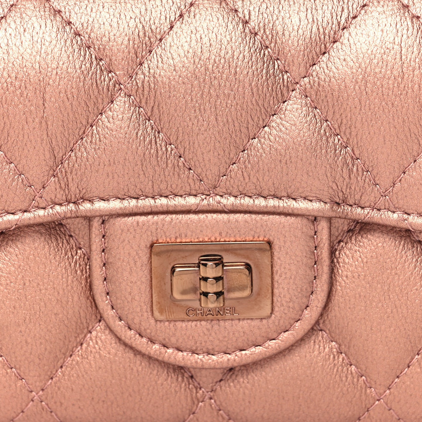 Metallic Calfskin Quilted Reissue Flap Card Holder Wallet Copper Pink