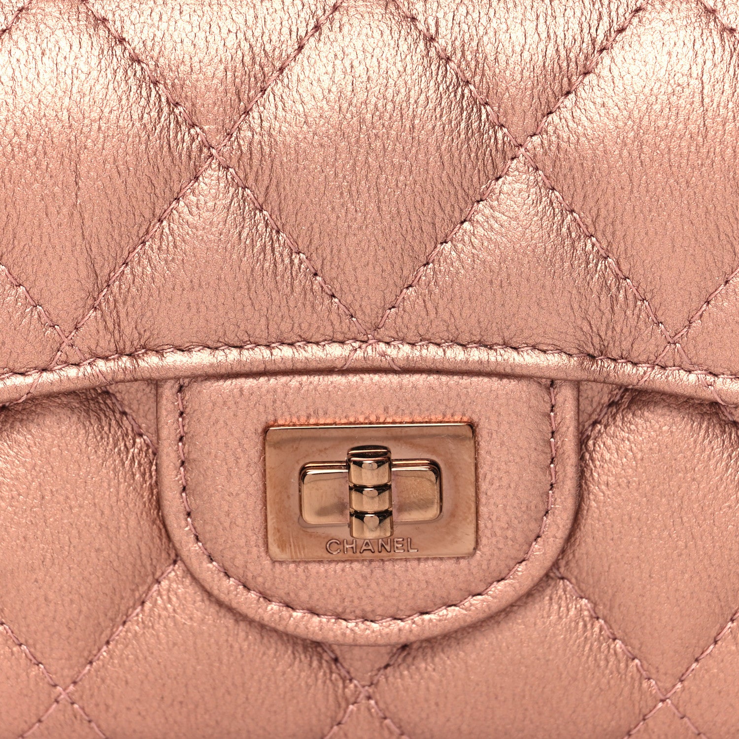 Chanel Metallic Calfskin Quilted Reissue Flap Card Holder Wallet Copper Pink 9 of 10