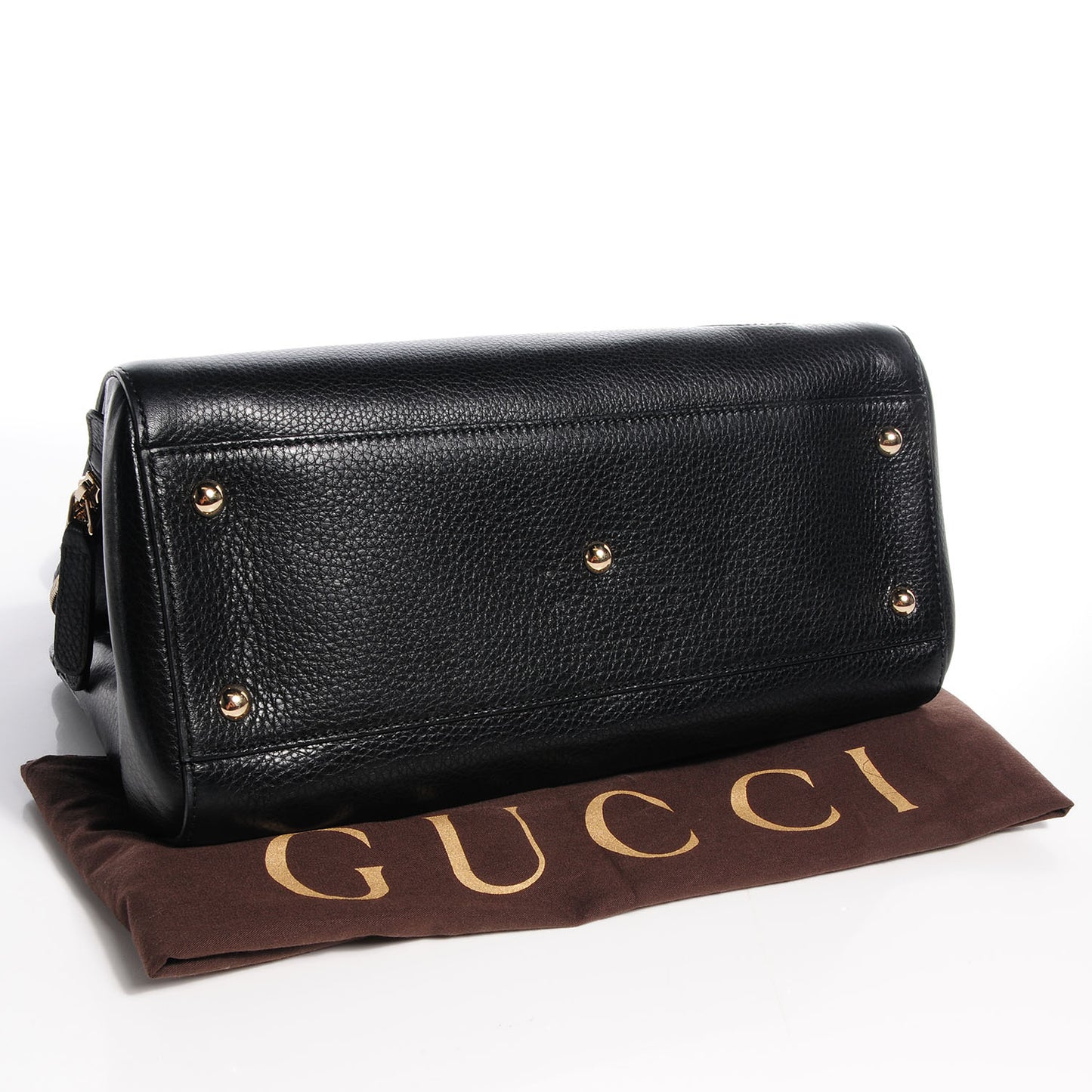 Leather Medium Label Tote Black