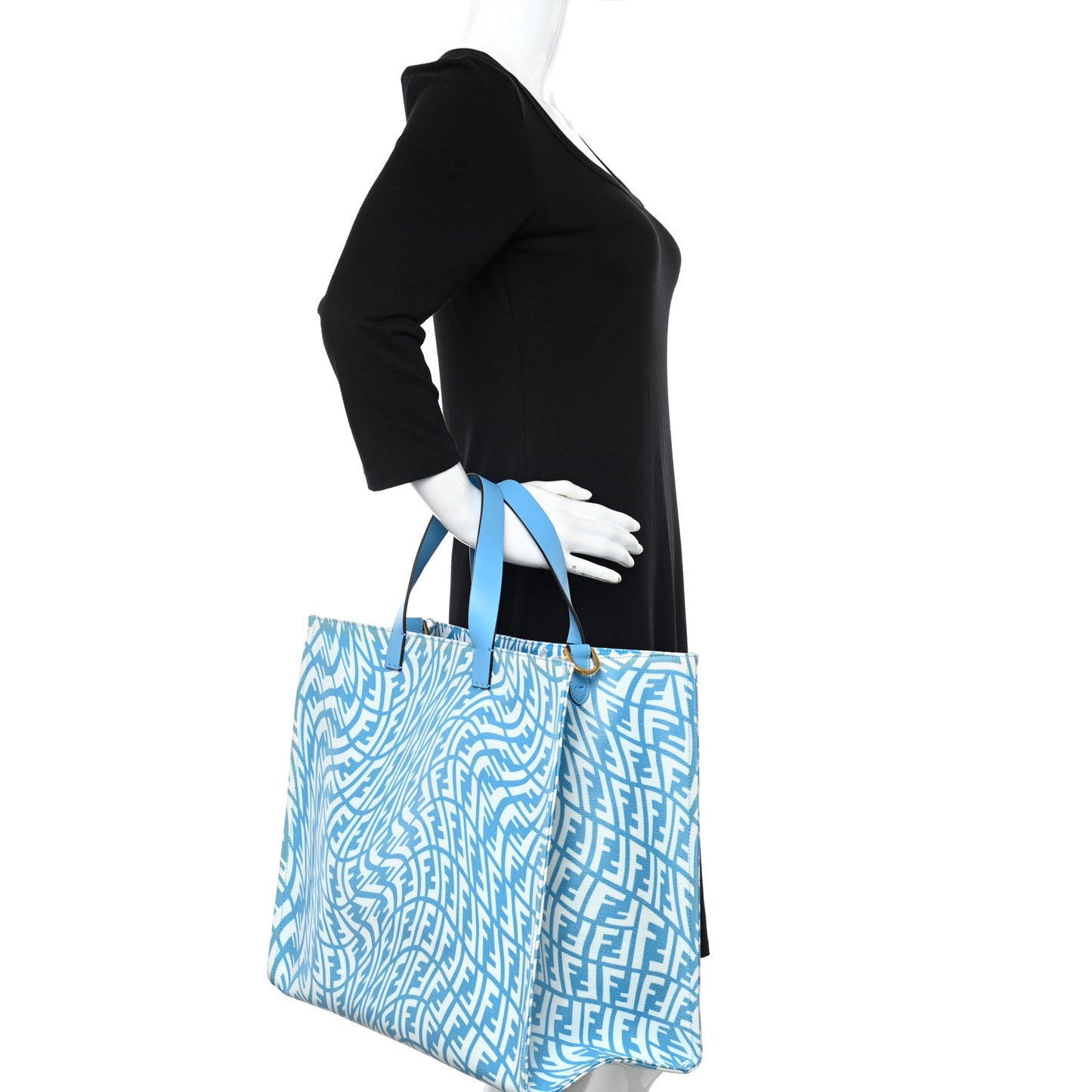 X SARAH COLEMAN Glazed Canvas Vitello King FF Vertigo Shopping Tote Bag Cyber Blue White