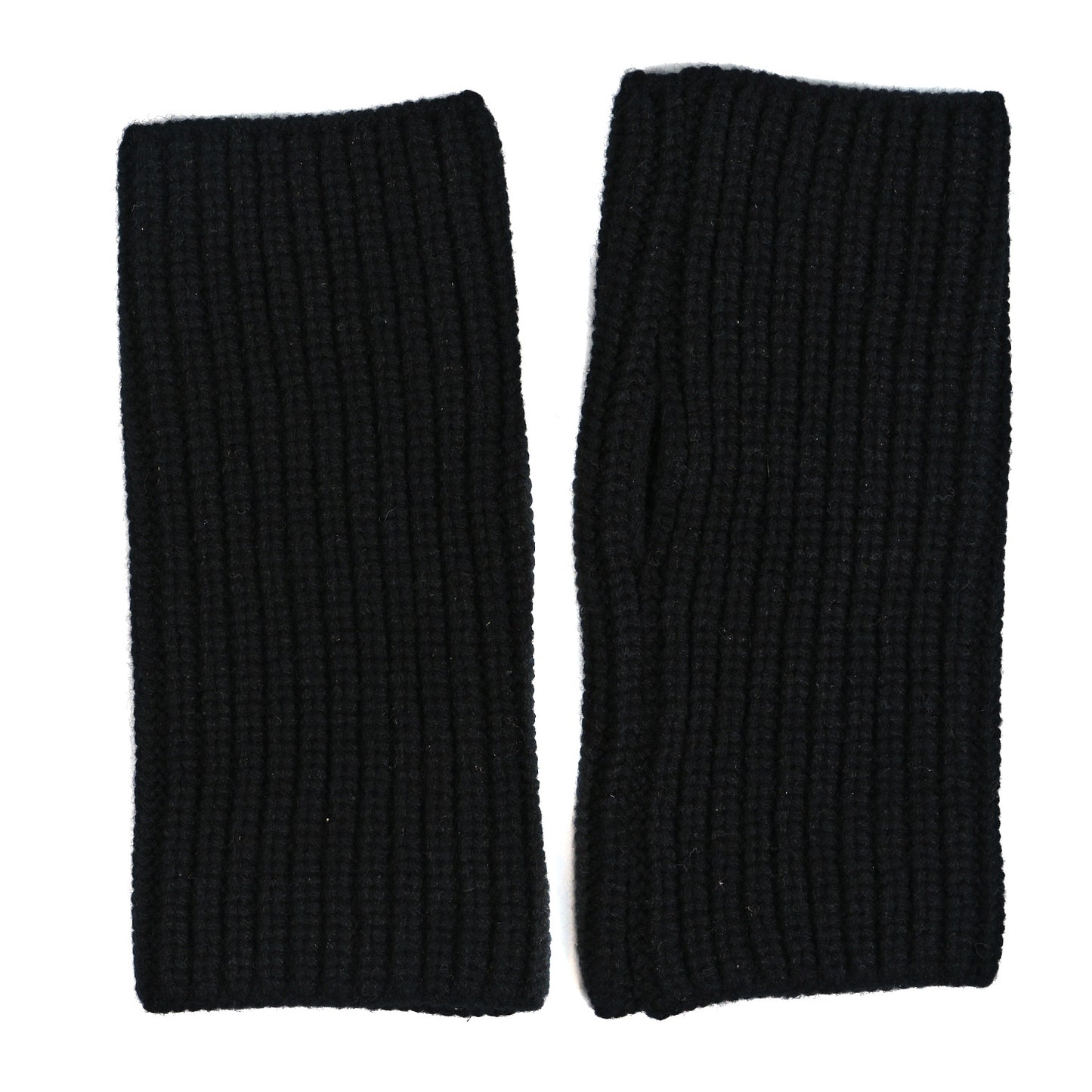 Wool Cashmere Knit Fingerless Gloves Black White