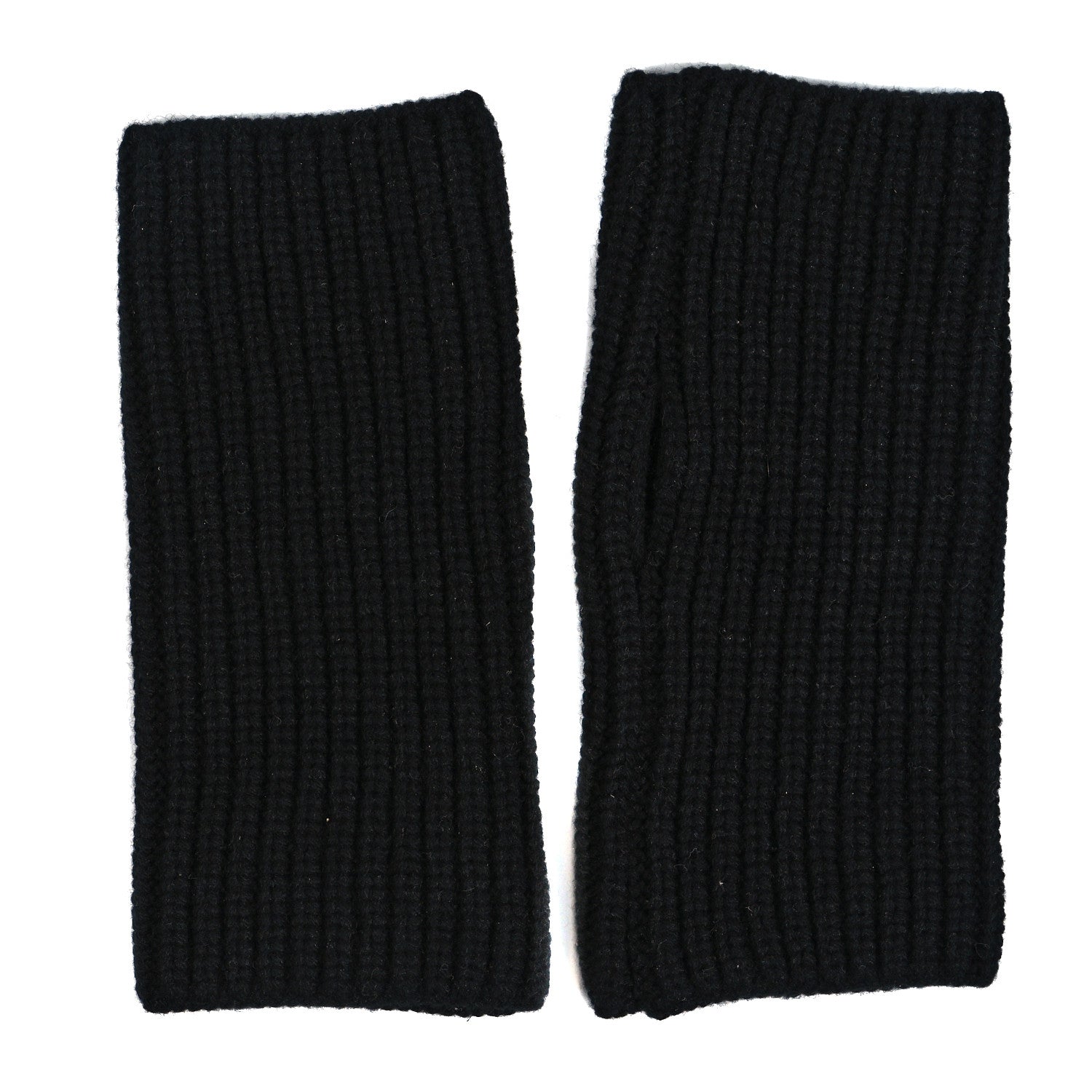 Chanel Wool Cashmere Knit Fingerless Gloves Black White 2 of 4