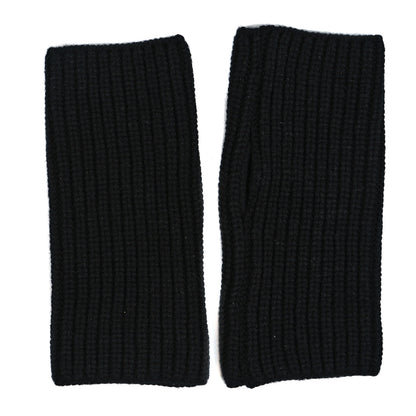 Chanel Wool Cashmere Knit Fingerless Gloves Black White 2 of 4