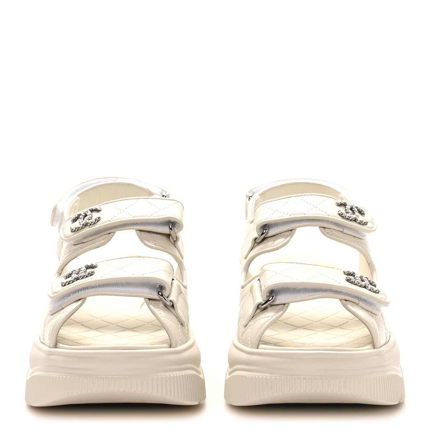 Chanel Shiny Calfskin Chain CC Velcro Dad Platform Sandals 39 White 3 of 9