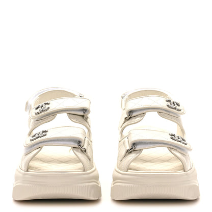 Chanel Shiny Calfskin Chain CC Velcro Dad Platform Sandals 39 White 3 of 9