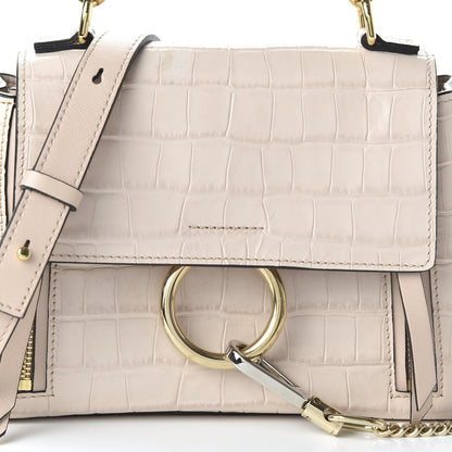 Chloe Calfskin Crocodile Embossed Mini Faye Day Shoulder Bag Cement Pink 9 of 11