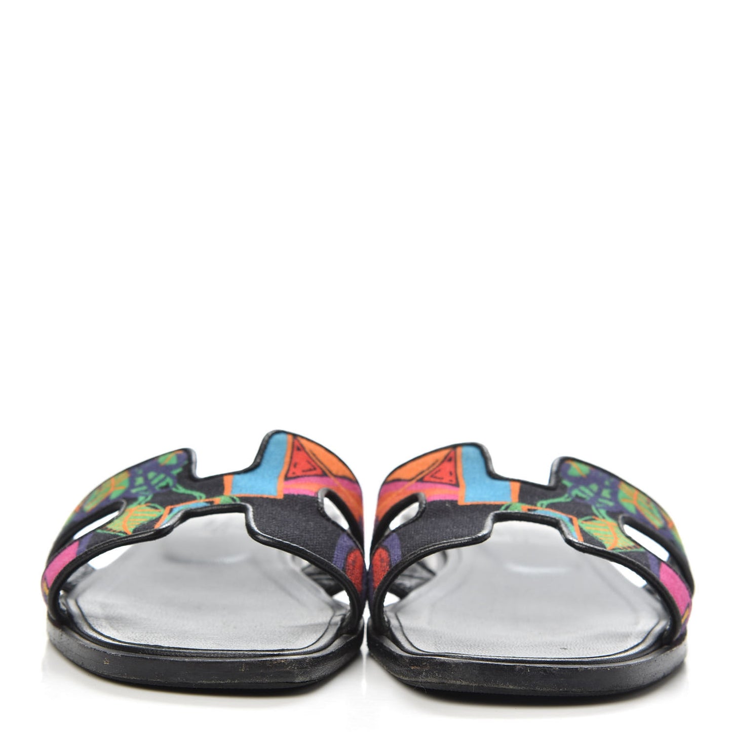Cotton Canvas Tropical Modernisme Oran Sandals 36.5 Black