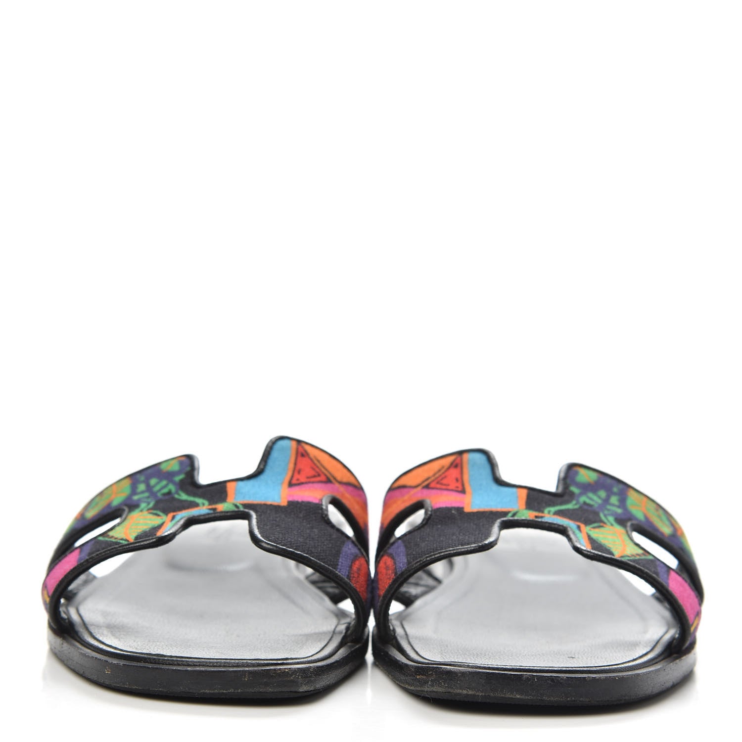 Hermes Cotton Canvas Tropical Modernisme Oran Sandals 36.5 Black 2 of 8
