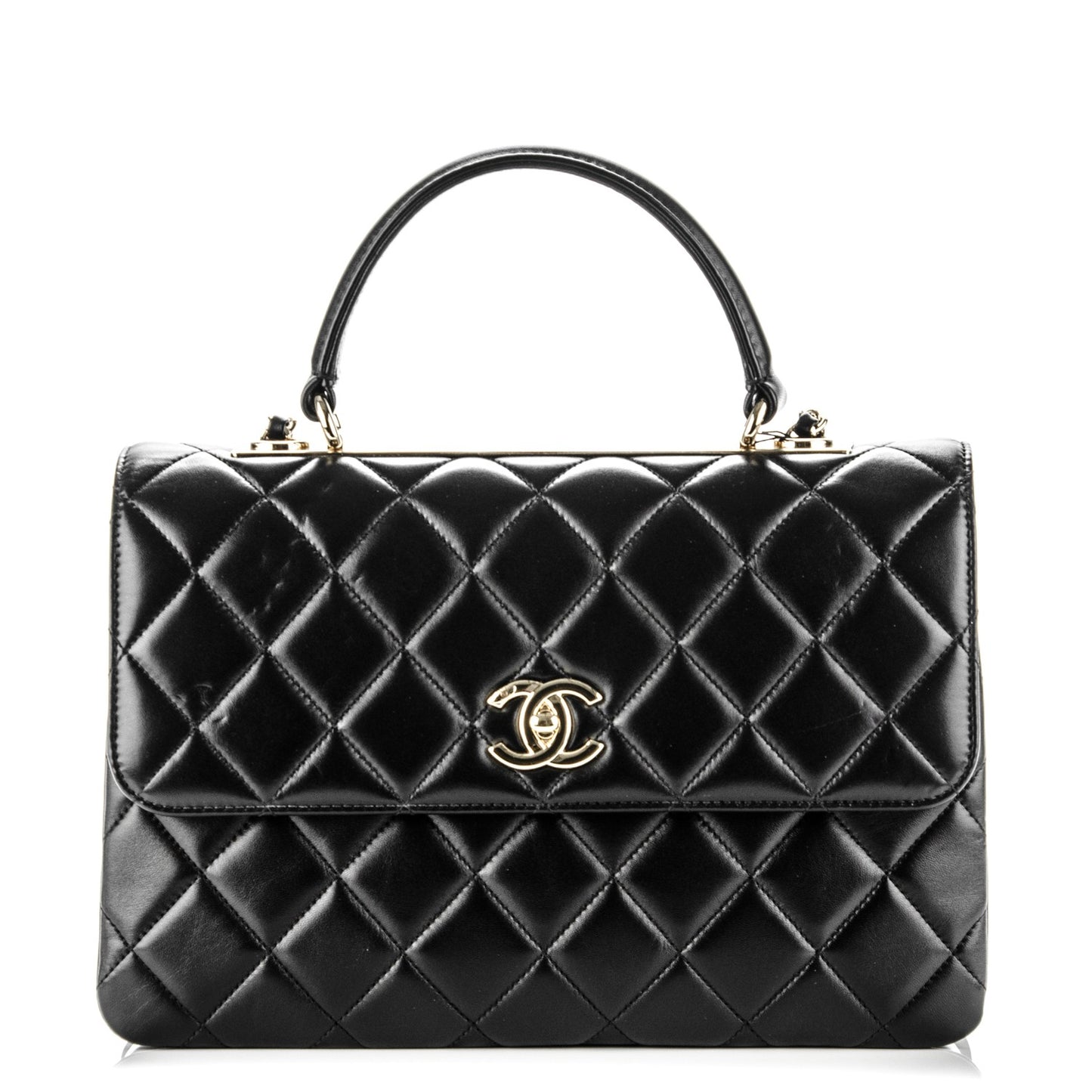 Lambskin Quilted Medium Trendy CC Flap Dual Handle Bag Black