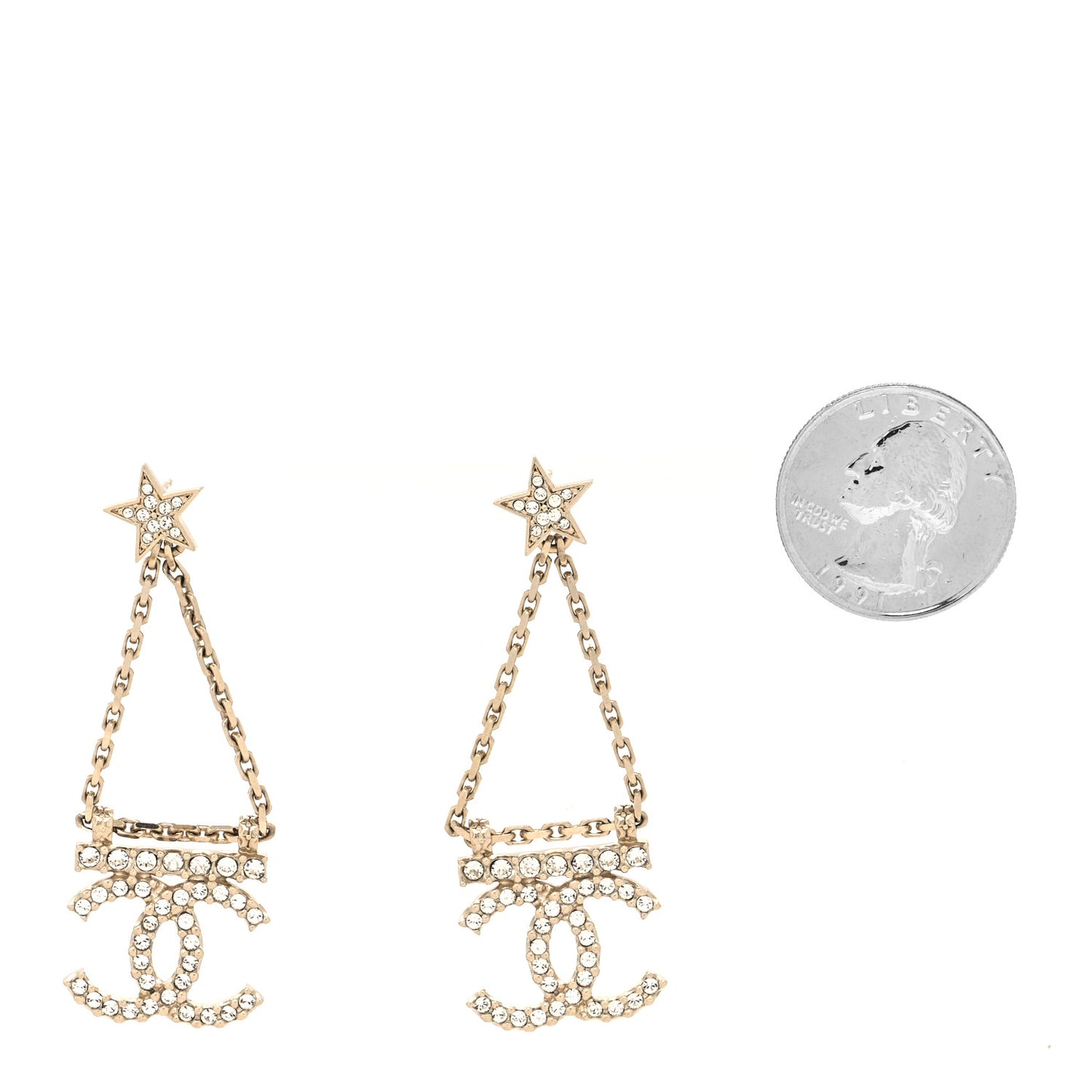 Crystal Star Drop CC Earrings Gold