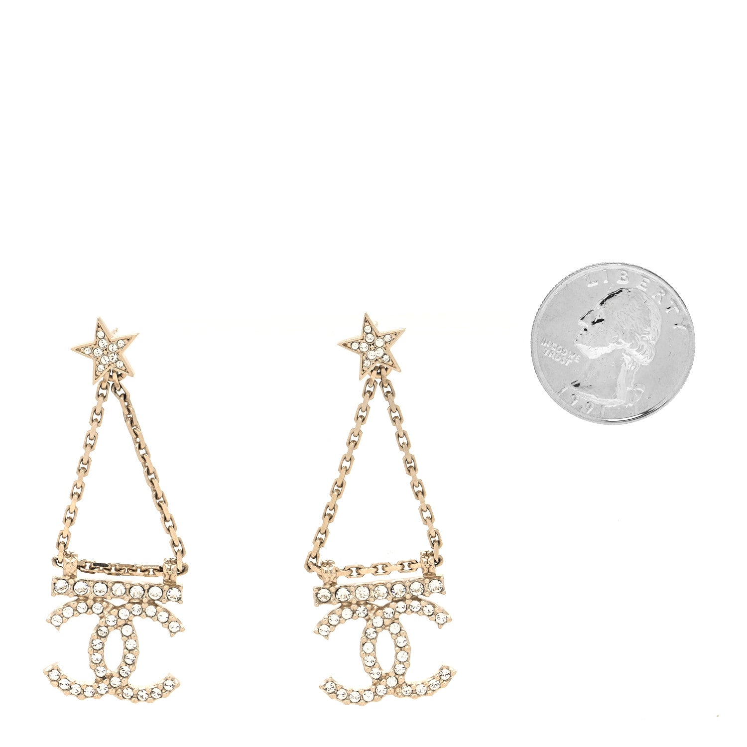 Chanel Crystal Star Drop CC Earrings Gold 2 of 4