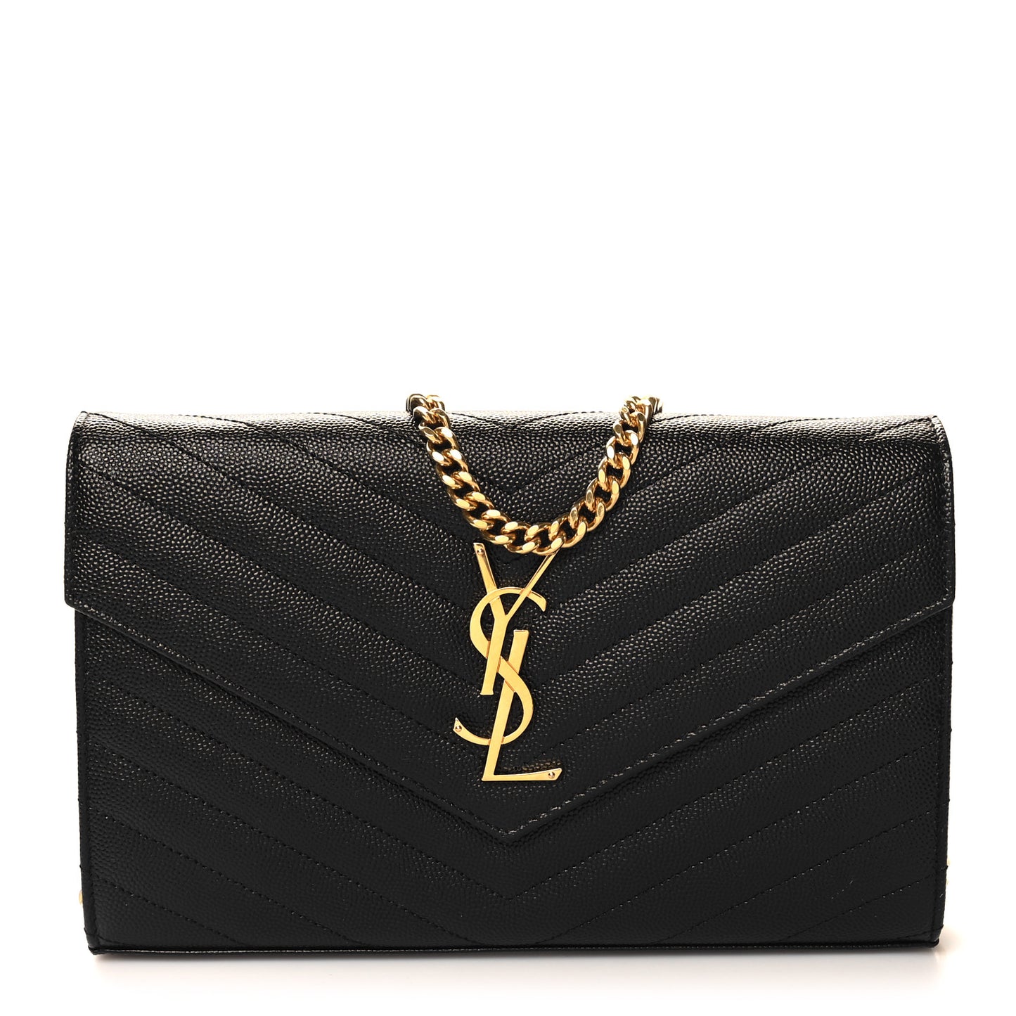 Grain De Poudre Matelasse Chevron Monogram Chain Wallet Black