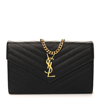 Saint Laurent Grain De Poudre Matelasse Chevron Monogram Chain Wallet Black 1 of 11
